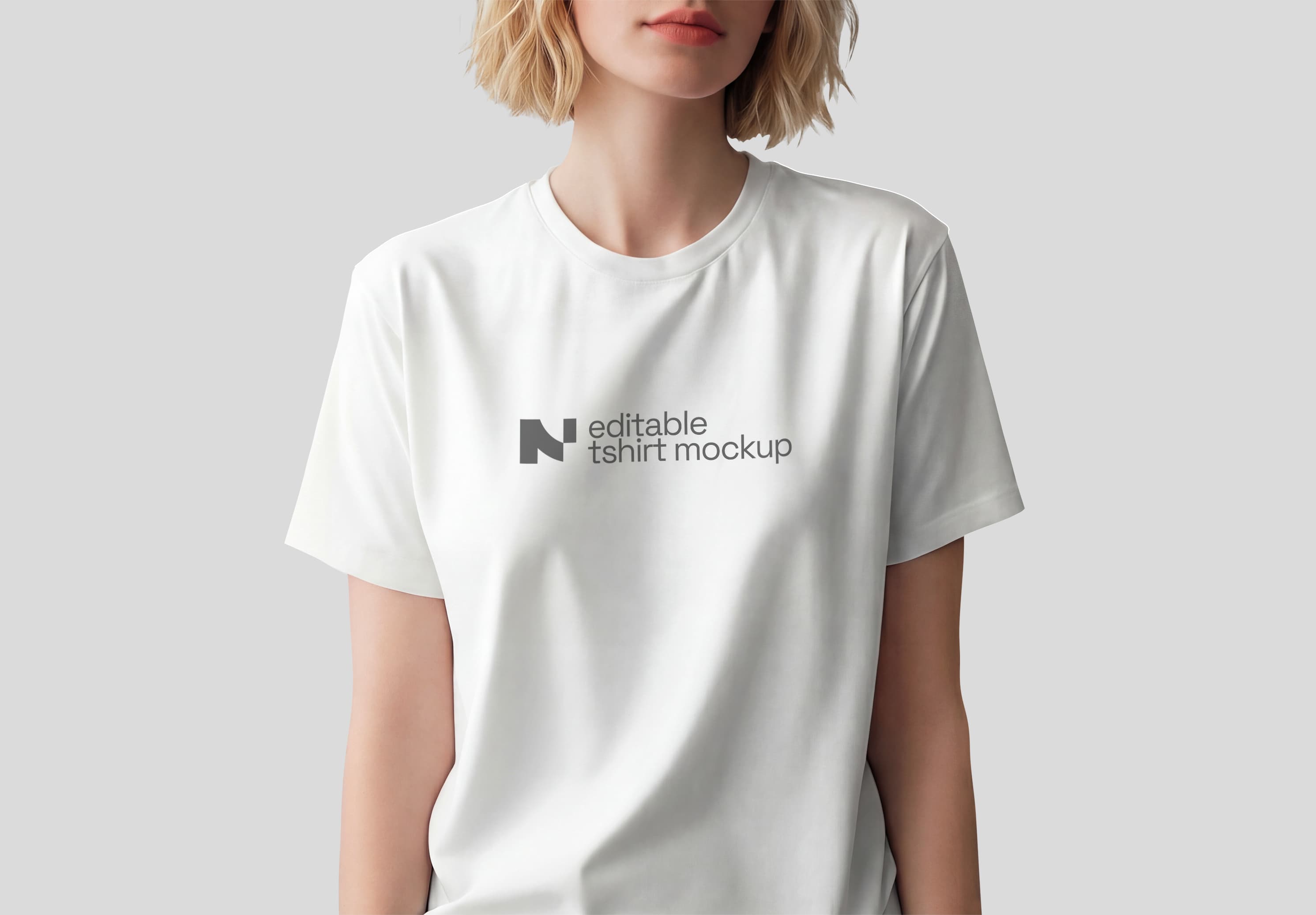 Free Female Model Wearing White T Shirt Mockup