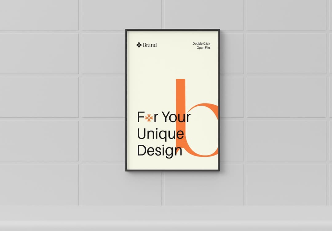 Minimal Poster Frame Mockup on Paneled Wall