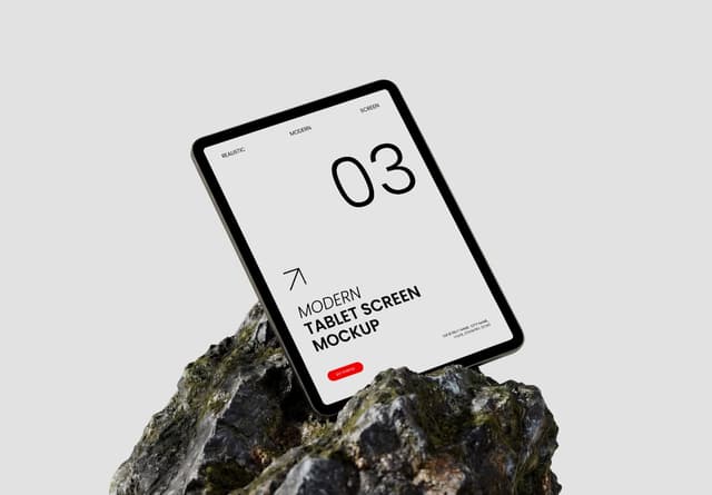 Modern Tablet Screen Mockup on Rock Stone