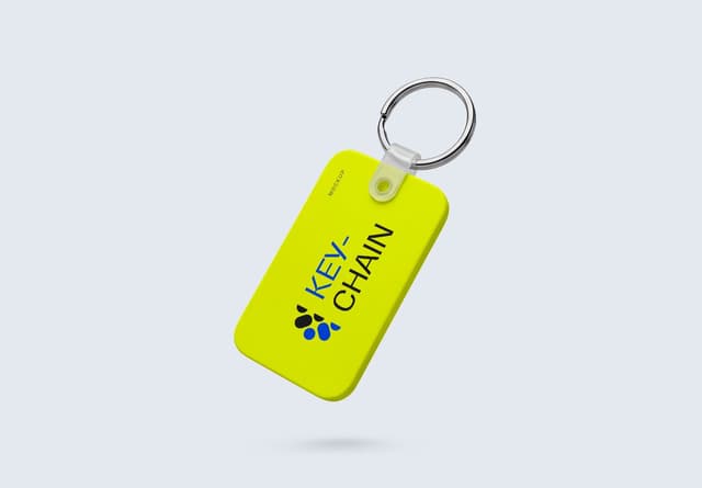 Yellow Rectangular Keychain Tag Mockup Floating