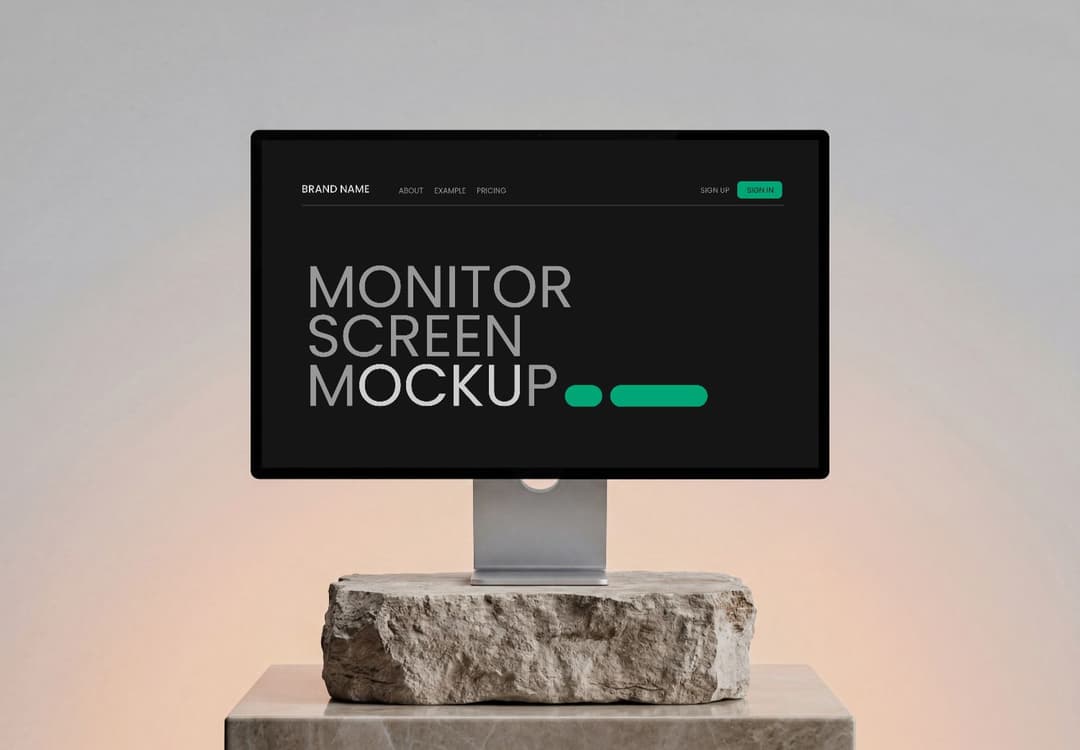 Realistic Monitor Screen Mockup on Stone Base