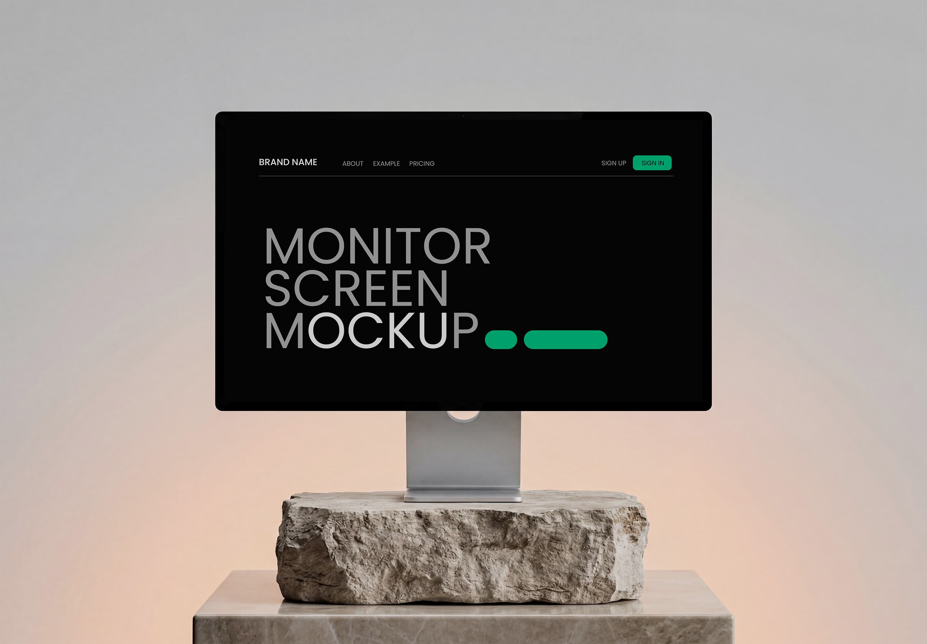 Realistic Monitor Screen Mockup on Stone Base