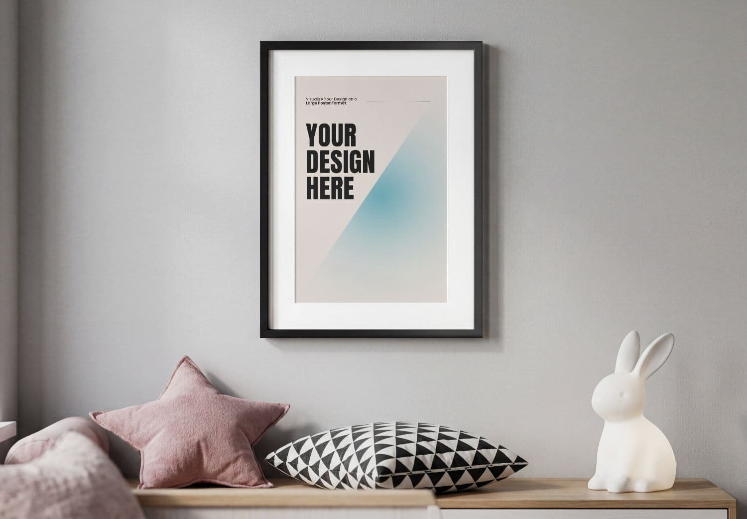 Black Framed Poster Mockup on Grey Wall