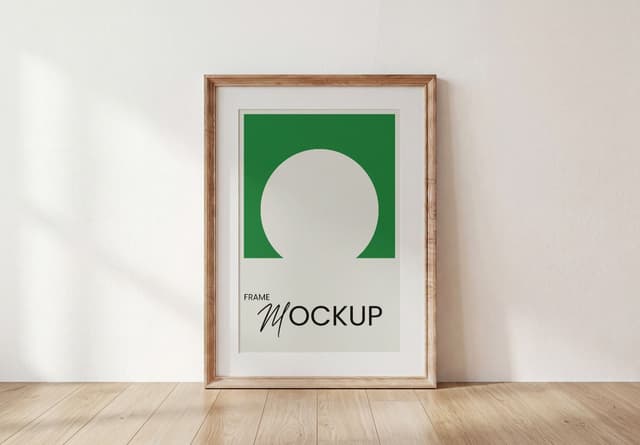Wooden Picture Frame Mockup Leaning on Wall