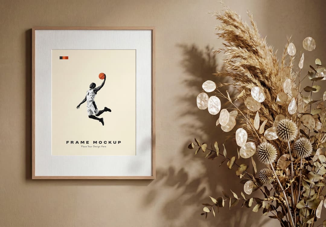 Interior Wall View Wood Frame Poster Mockup