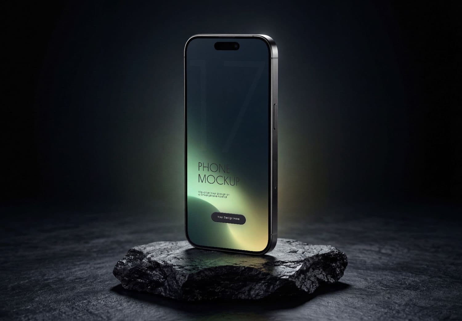 iPhone 17 Pro Dark Rock Standing Mockup