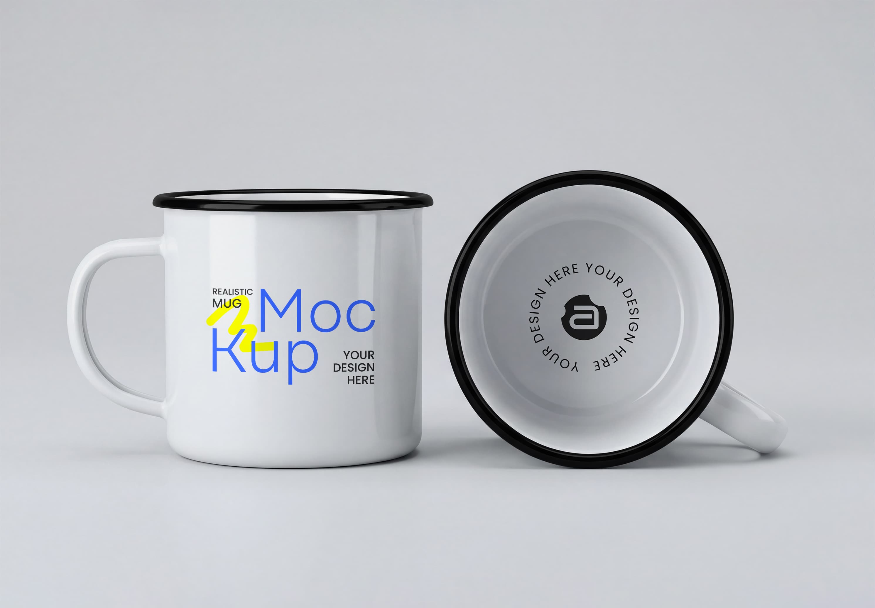 Realistic White Enamel Mug Mockup With Black Rim