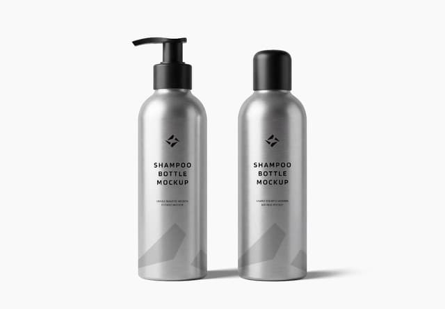 Realistic Silver Shampoo Bottle Mockup Set