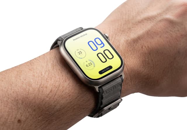 Silver Smart Watch Grey Strap Wrist Mockup