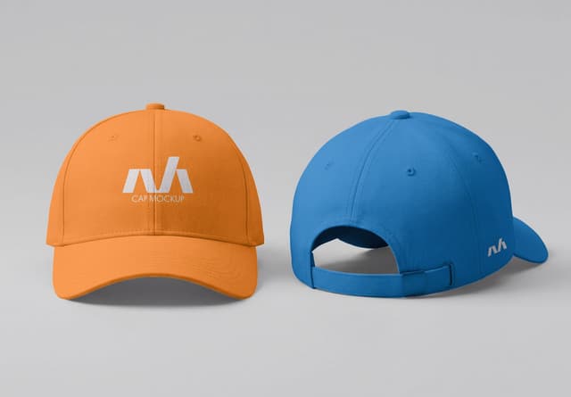Orange Blue Baseball Cap Mockup Front Back View