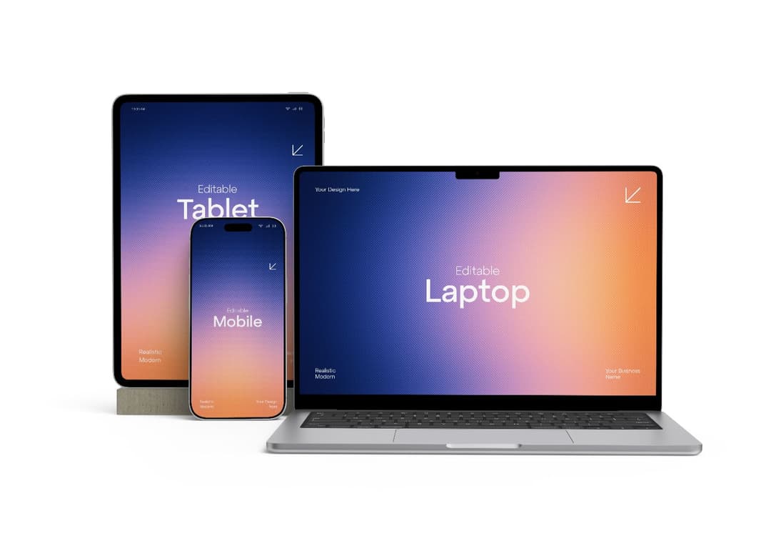 Multi Device Mockup Bundle - Laptop, Tablet, and Mobile Phone Screen