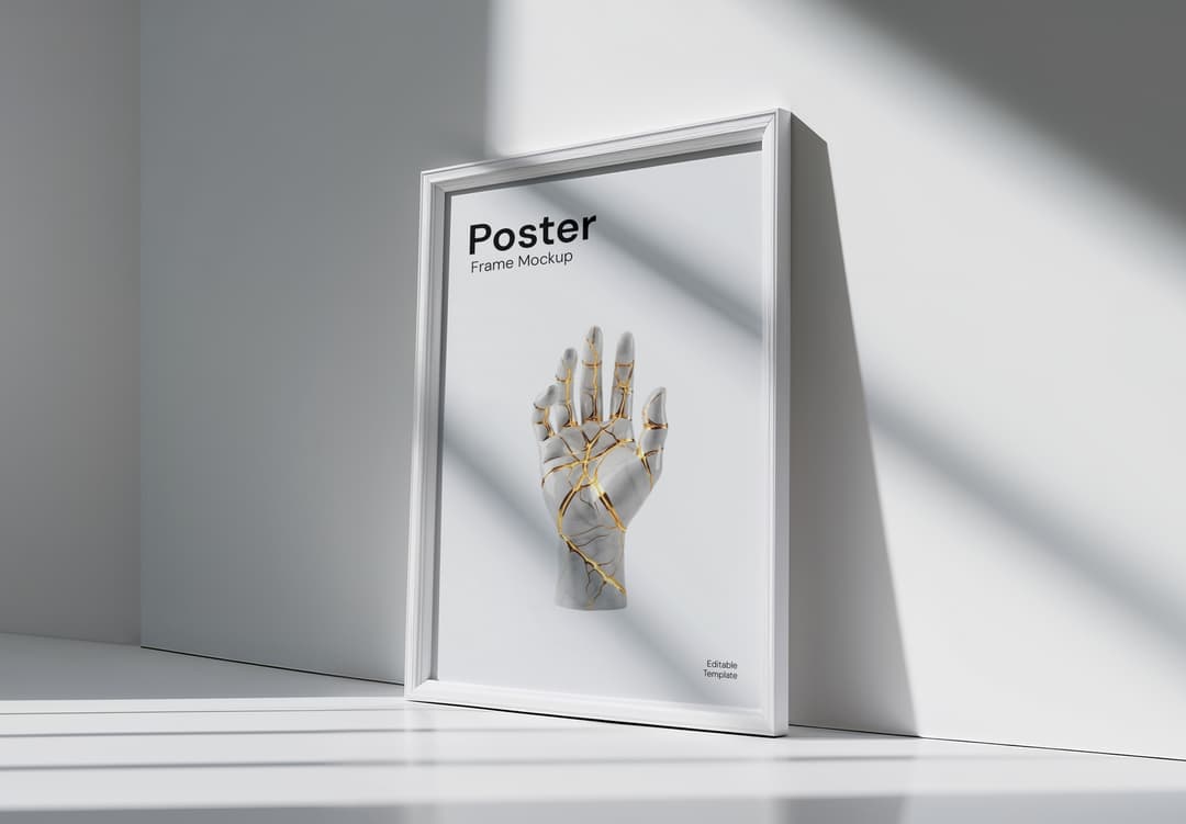 White Frame Poster Mockup – Floor Leaning View