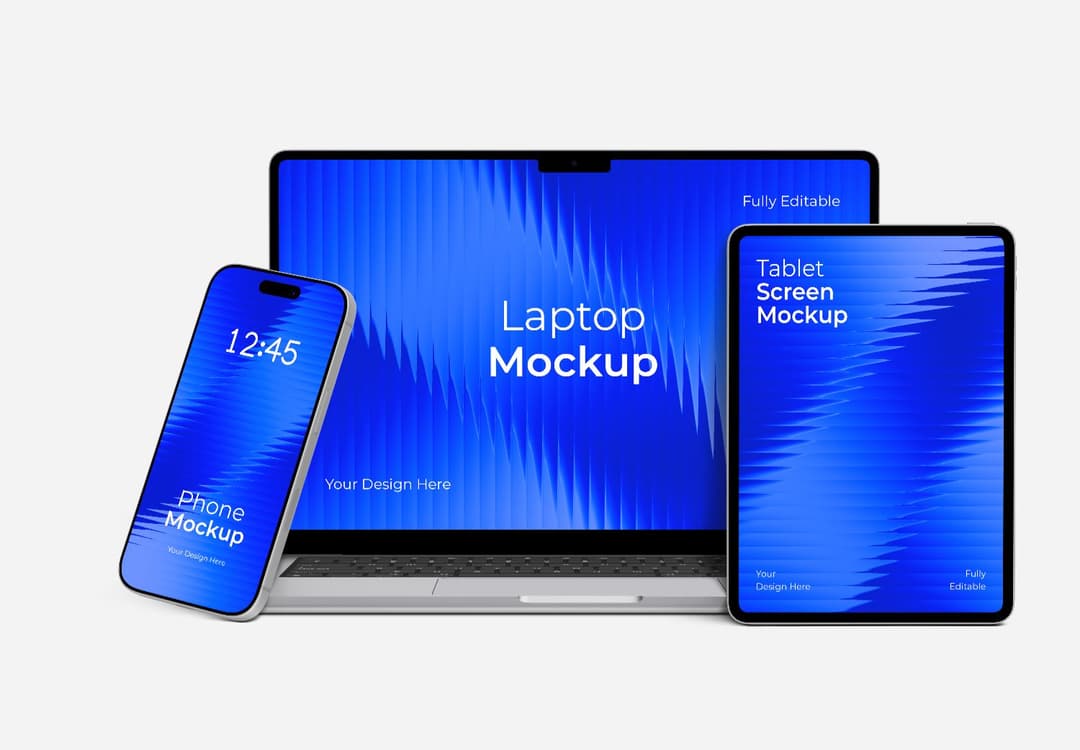 Multi Device Mockup – Laptop, Tablet & Phone Display