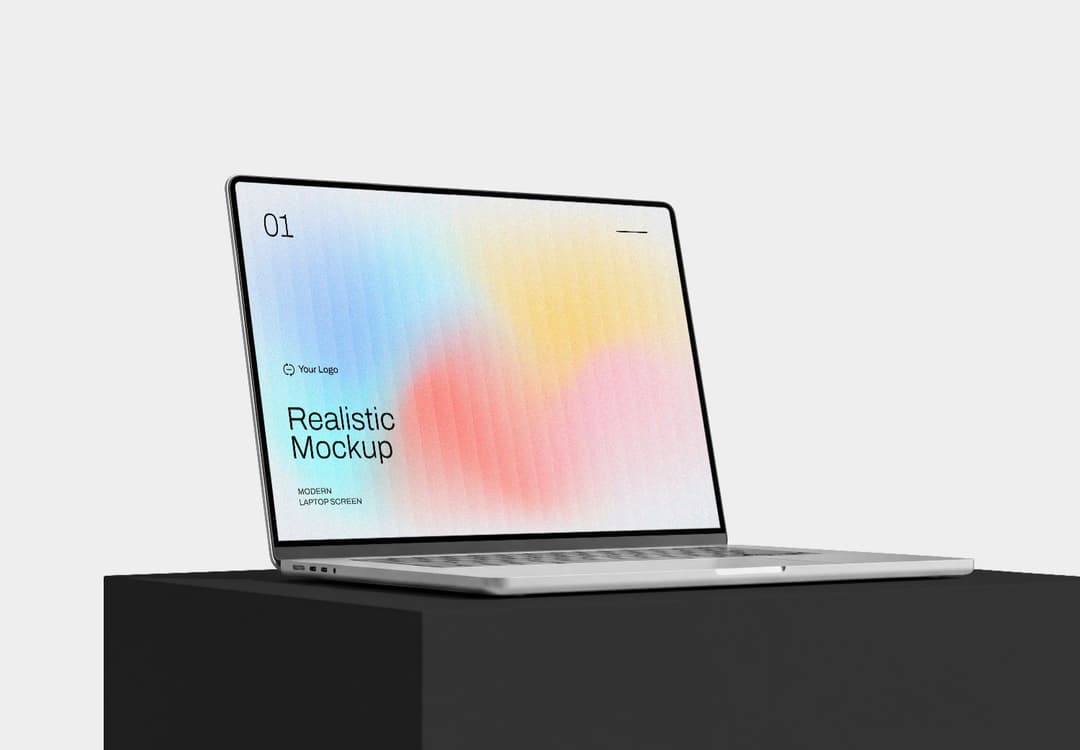 MacBook Pro Laptop Screen Mockup on Black Pedestal