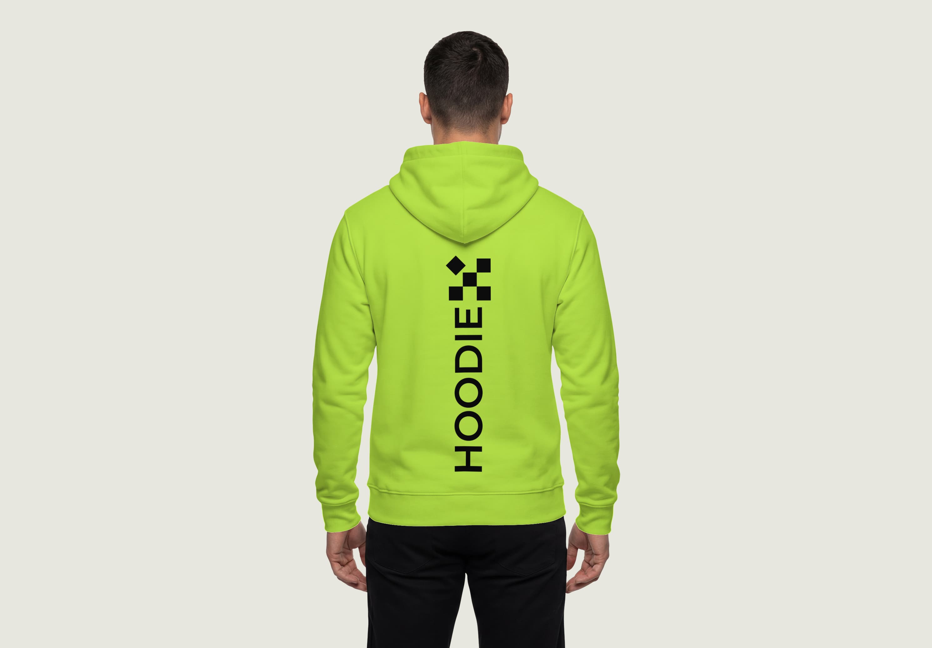 Black and Lime Green Hoodie Mockup on Model - Back View