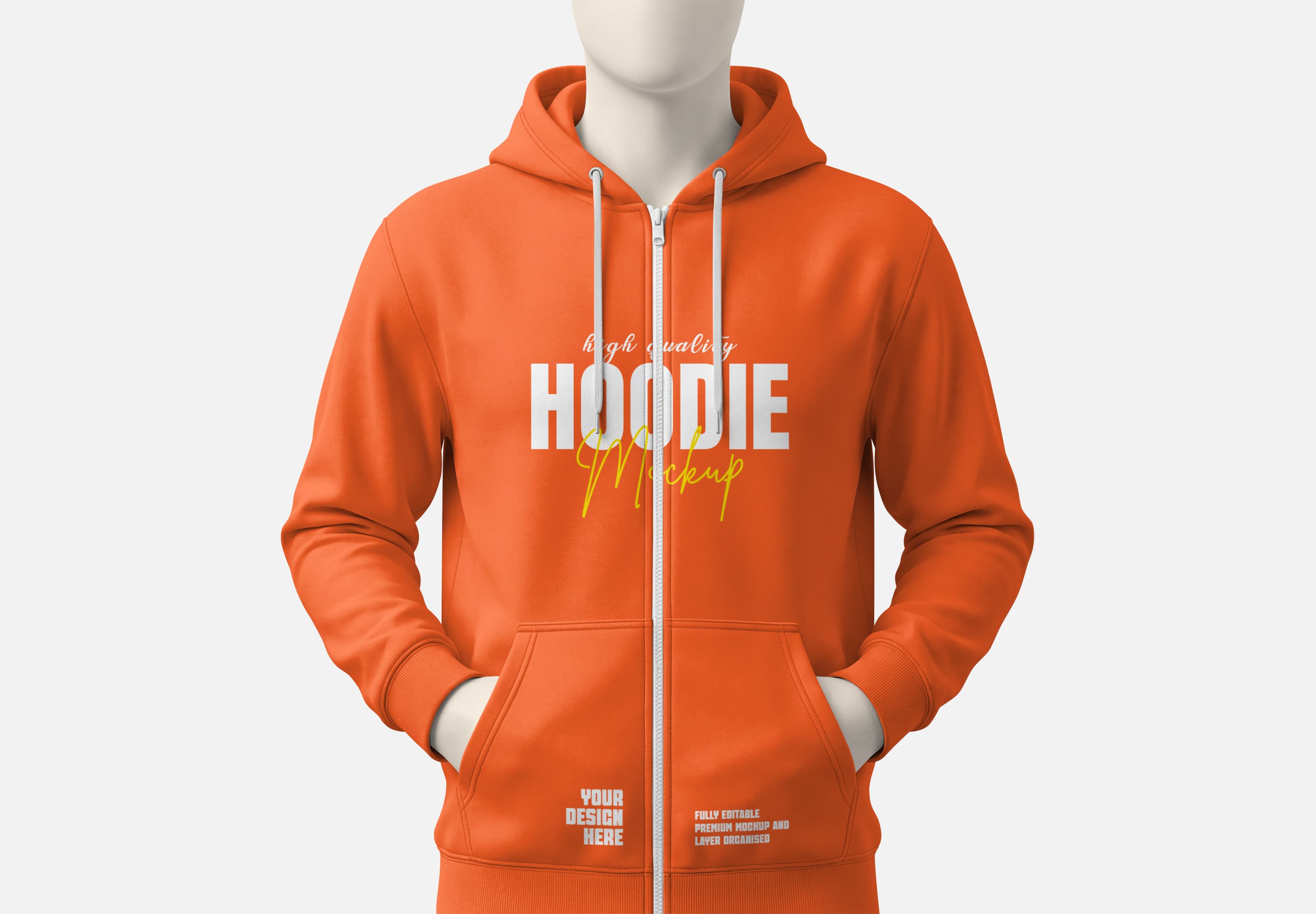 Zip Hoodie Mockup – Mannequin Front View Pockets | MockupHive