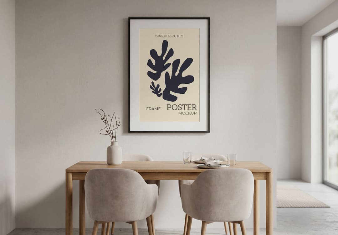 Minimal Scandinavian Dining Room Frame Mockup - Wall Art Display