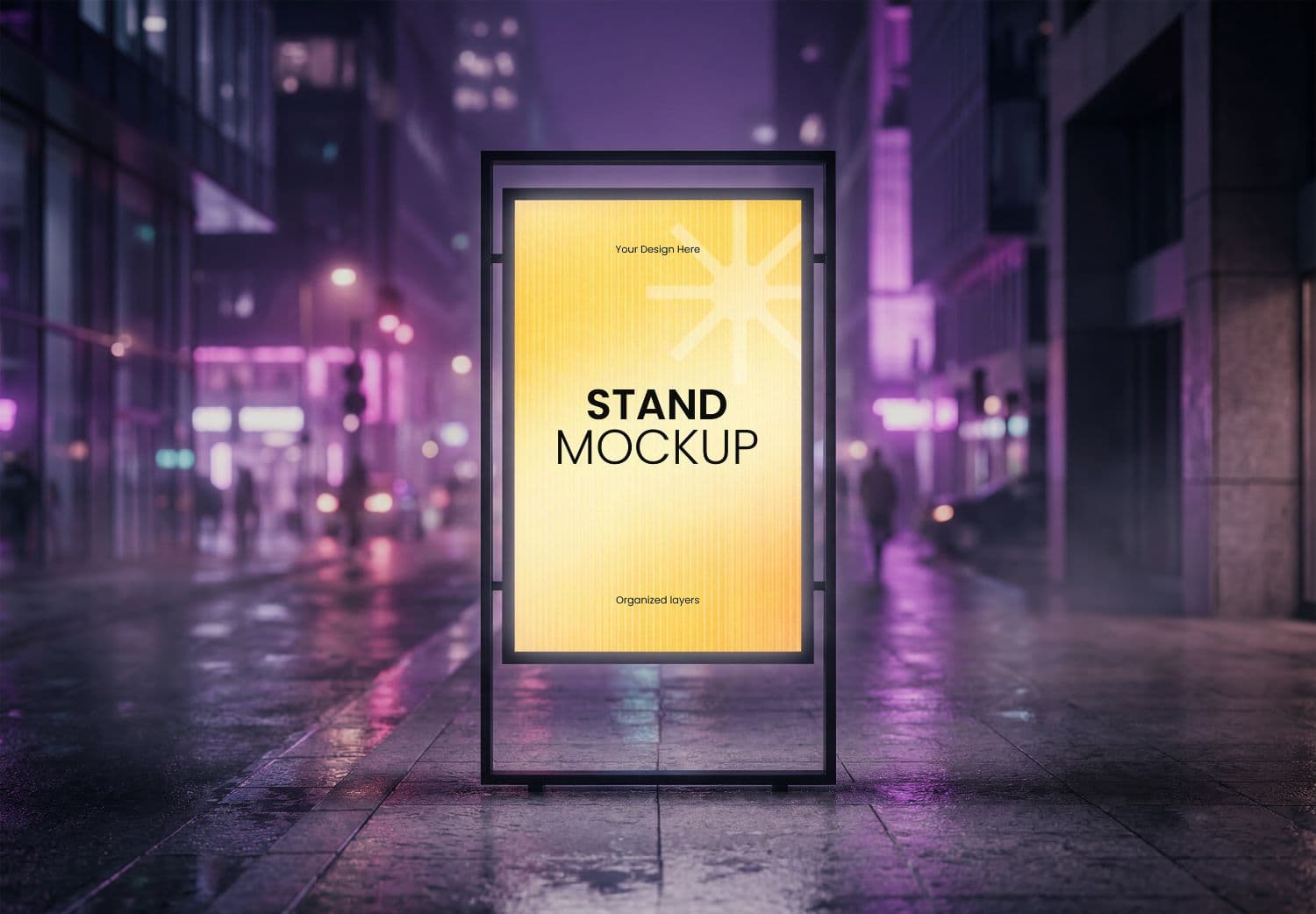 Urban Street Billboard Stand Mockup at Night