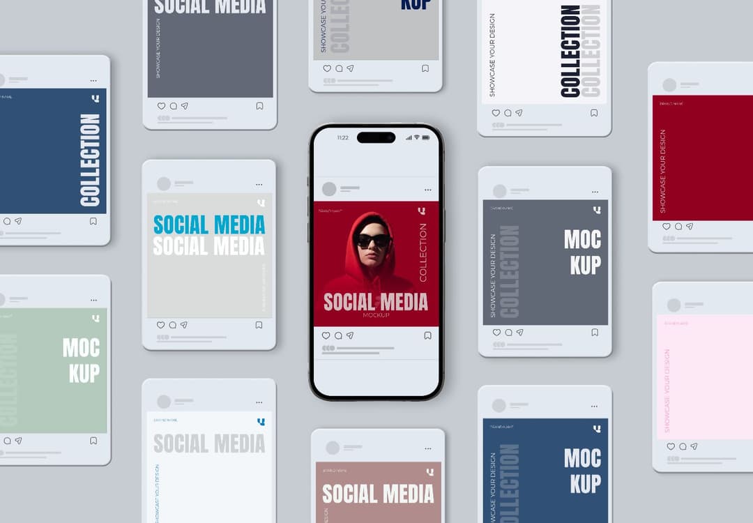iPhone 17 Social Media Mockup – Grid Layout Collection