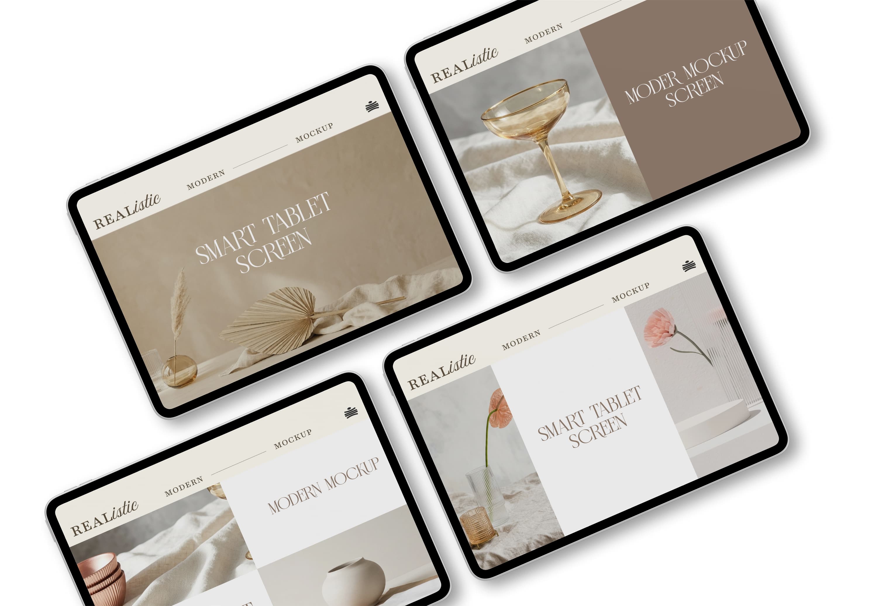 Tablet Screen Mockup Set Angled Minimal Layout