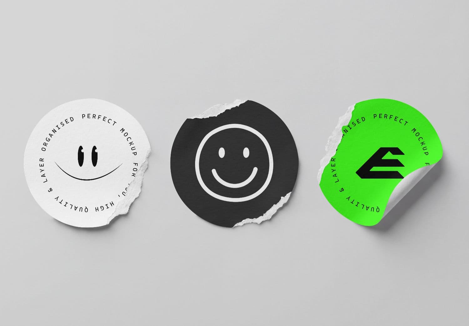 Torn Round Sticker Mockup Collection with Realistic Paper Texture