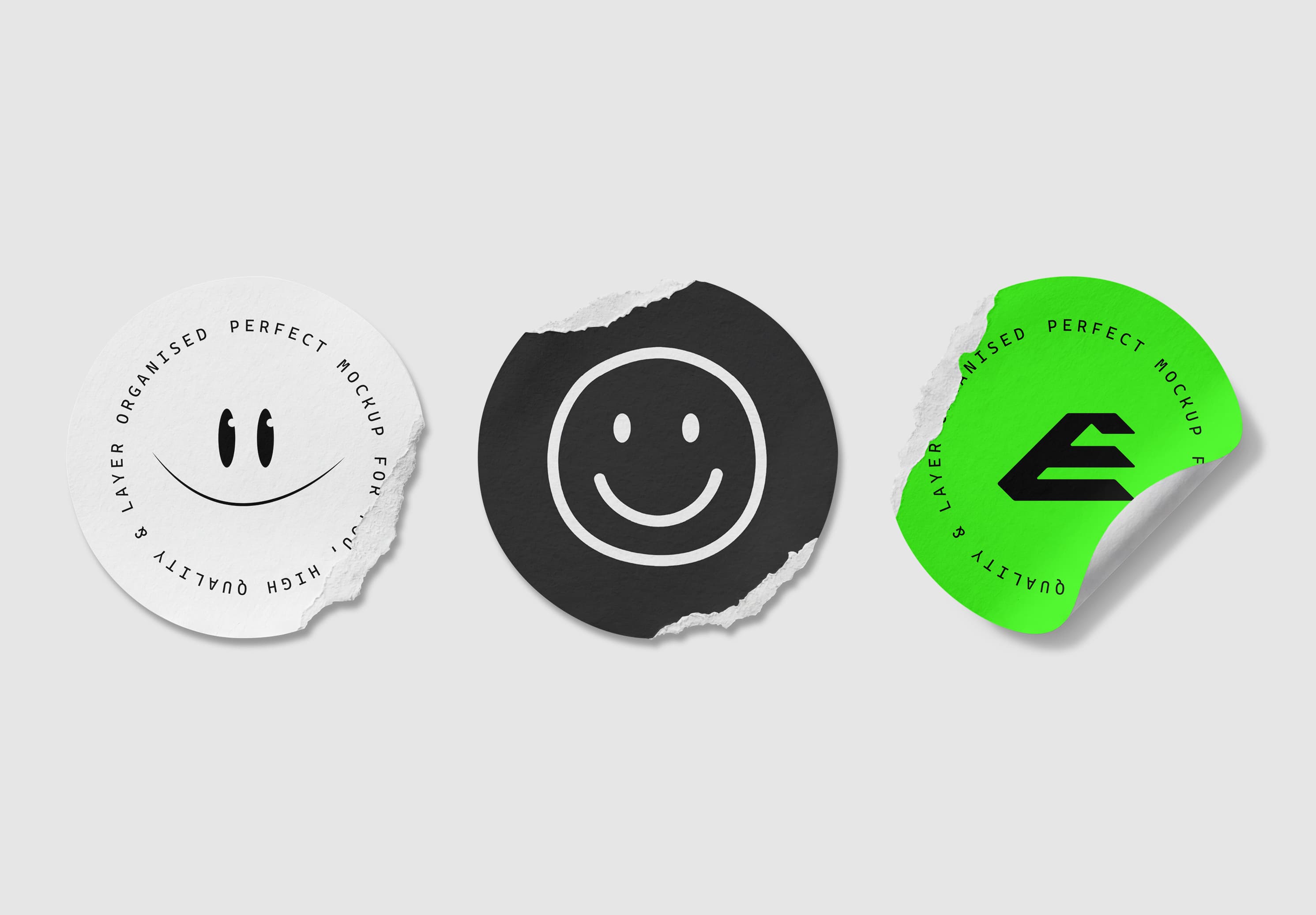 Torn Round Sticker Mockup Collection with Realistic Paper Texture