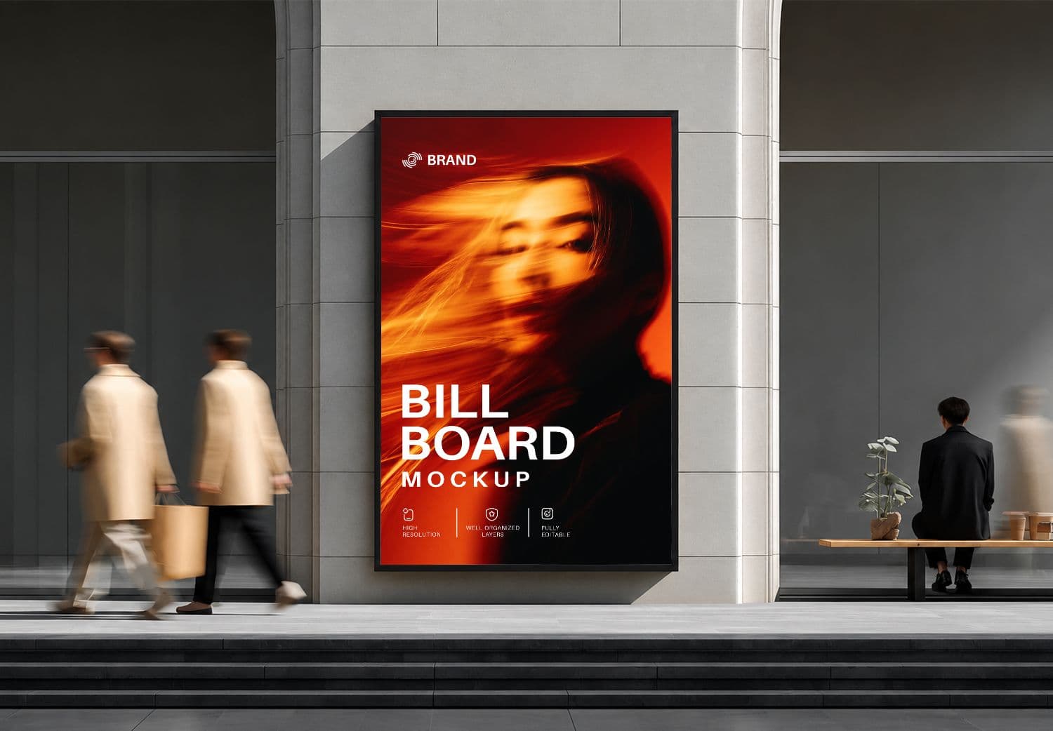 Vertical City Billboard Mockup on Wall – Realistic Urban Display PSD