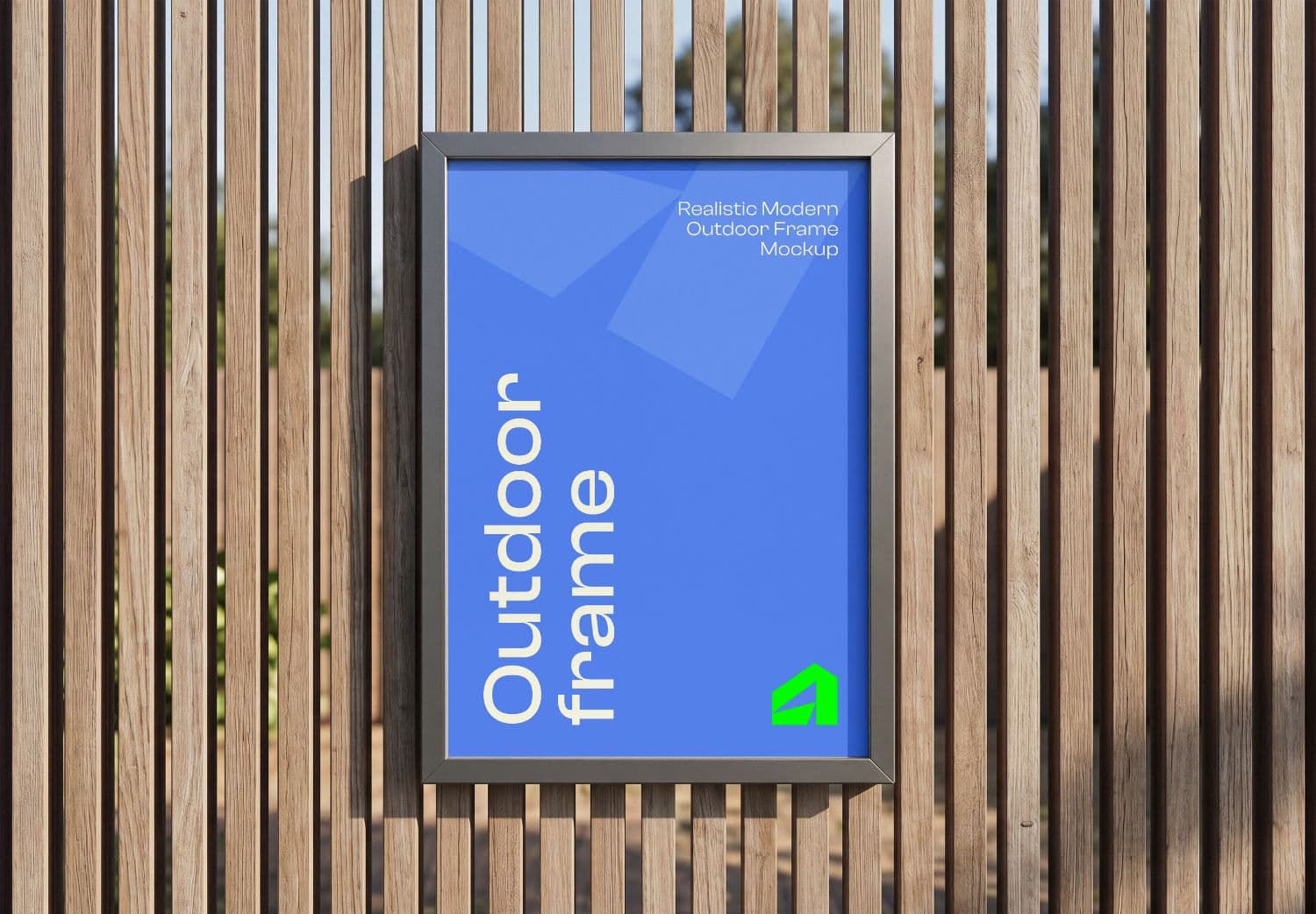 Outdoor Poster Frame Mockup on Wooden Wall | MockupHive