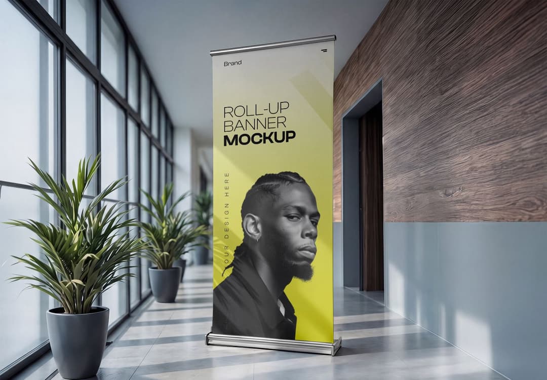 Roll-up Banner Mockup in Modern Office Interior
