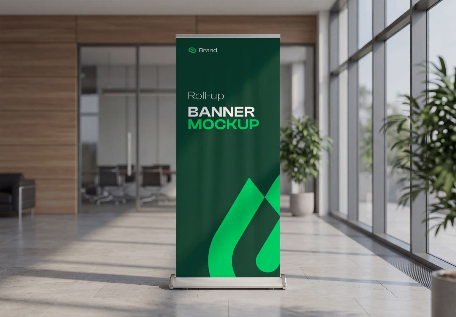 Realistic Indoor Roll-Up Banner Mockup
