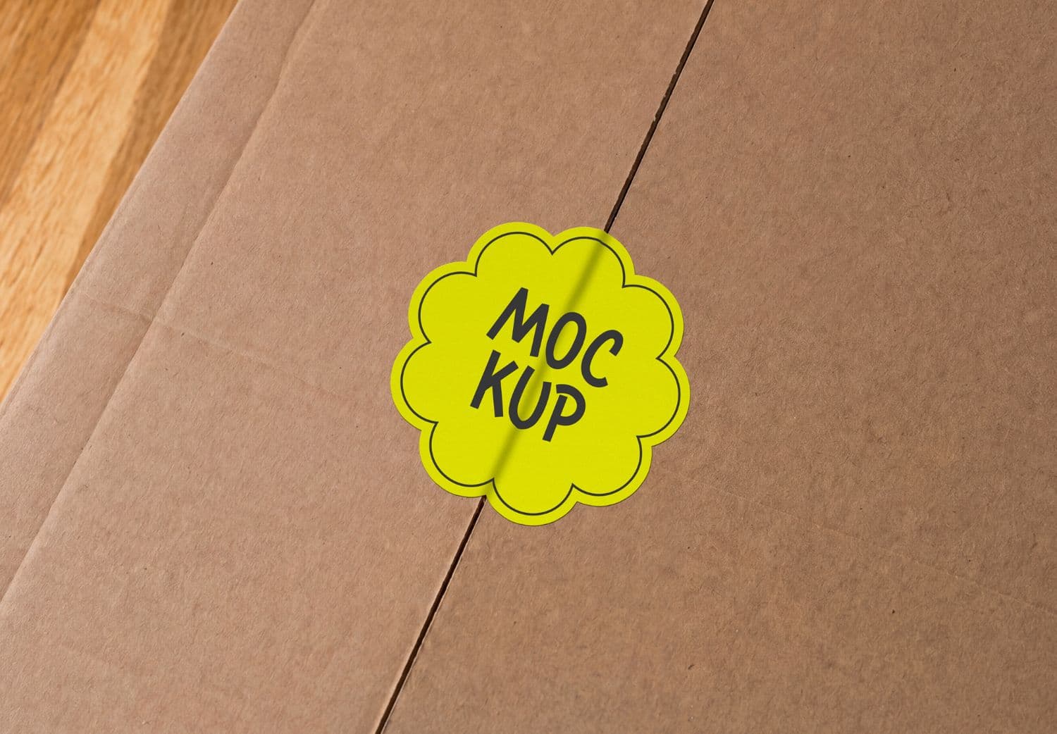 Minimal Cardboard Packaging Label Mockup with Bright Sticker Seal