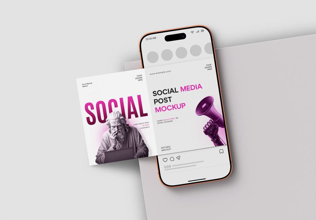 Social Media Post Mockup with Smartphone PSD