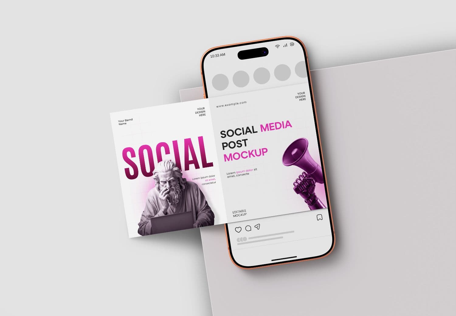 Social Media Post Mockup with Smartphone PSD