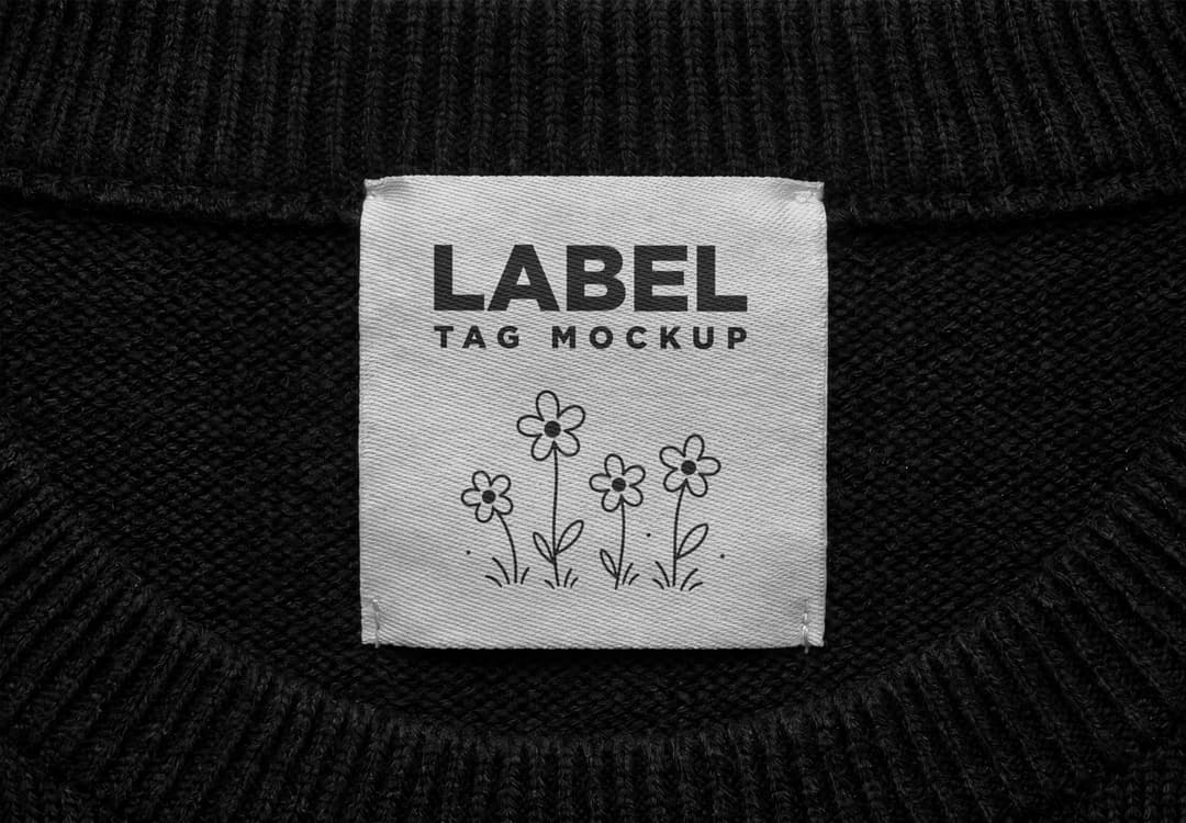 Fashion Label Tag Mockup with Black Fabric Background