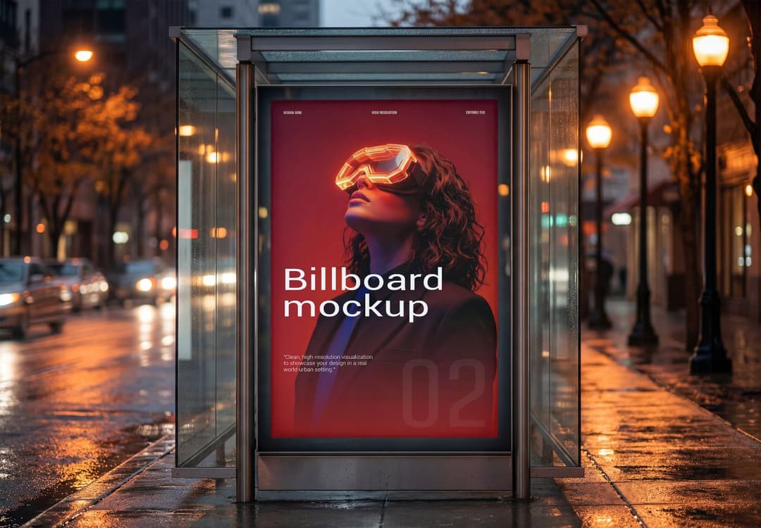 Realistic Street Advertising Billboard Mockup