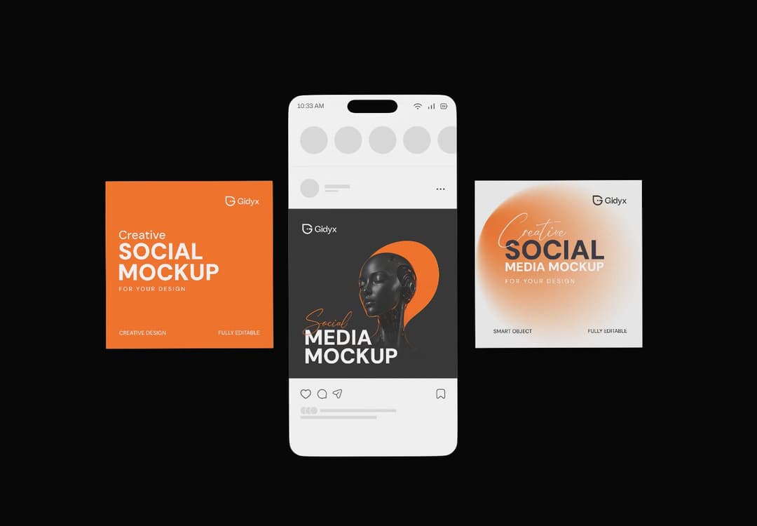 Social Media Post Mockup with Mobile Screen