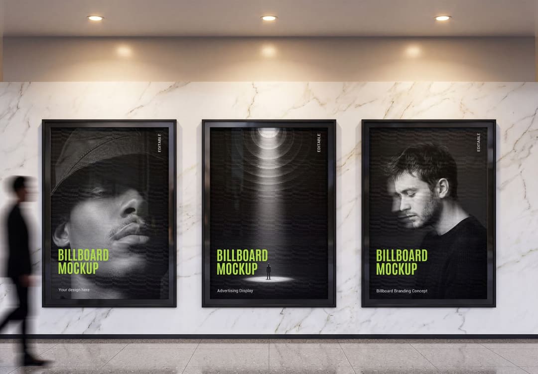 Indoor Billboard Display Mockup on Luxury Marble Wall