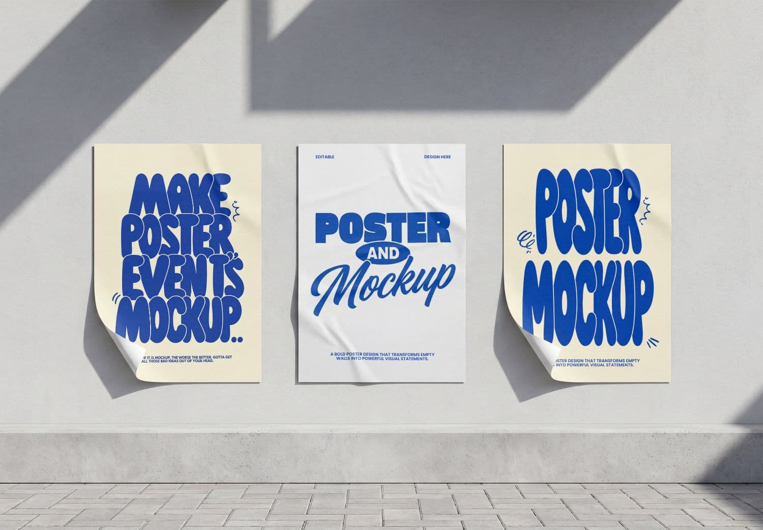 Realistic Poster Mockup on Concrete Wall PSD
