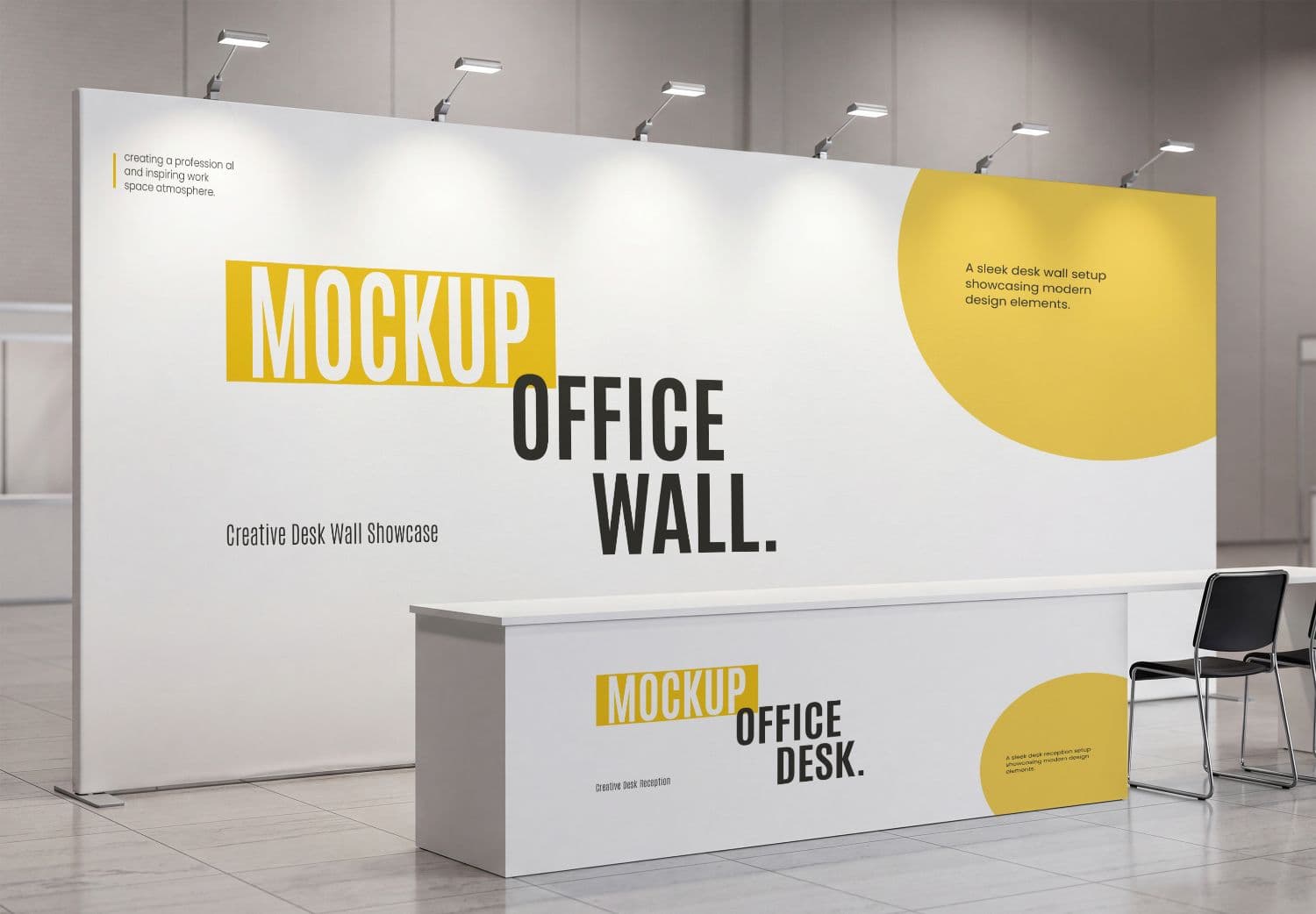 Exhibition Booth Wall Mockup with Reception Desk PSD