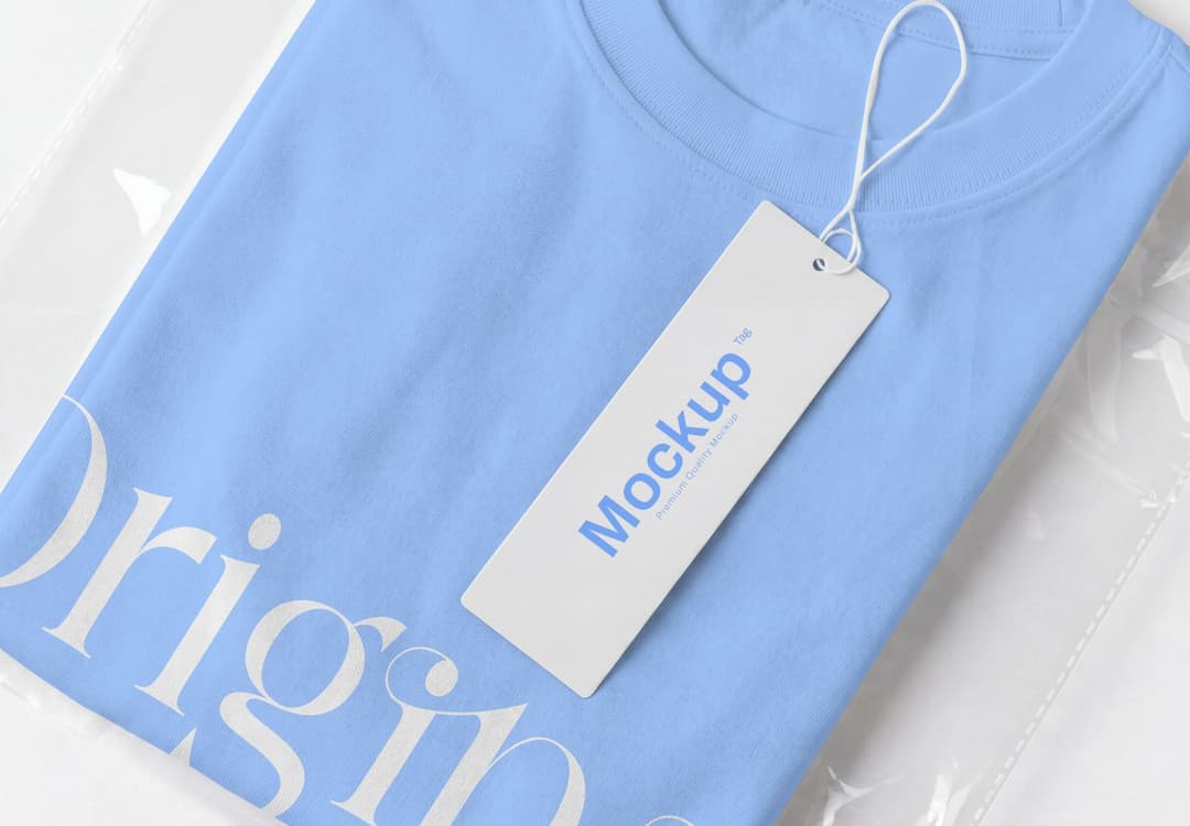 Light Blue T-Shirt with Hang Tag Apparel Branding Mockup
