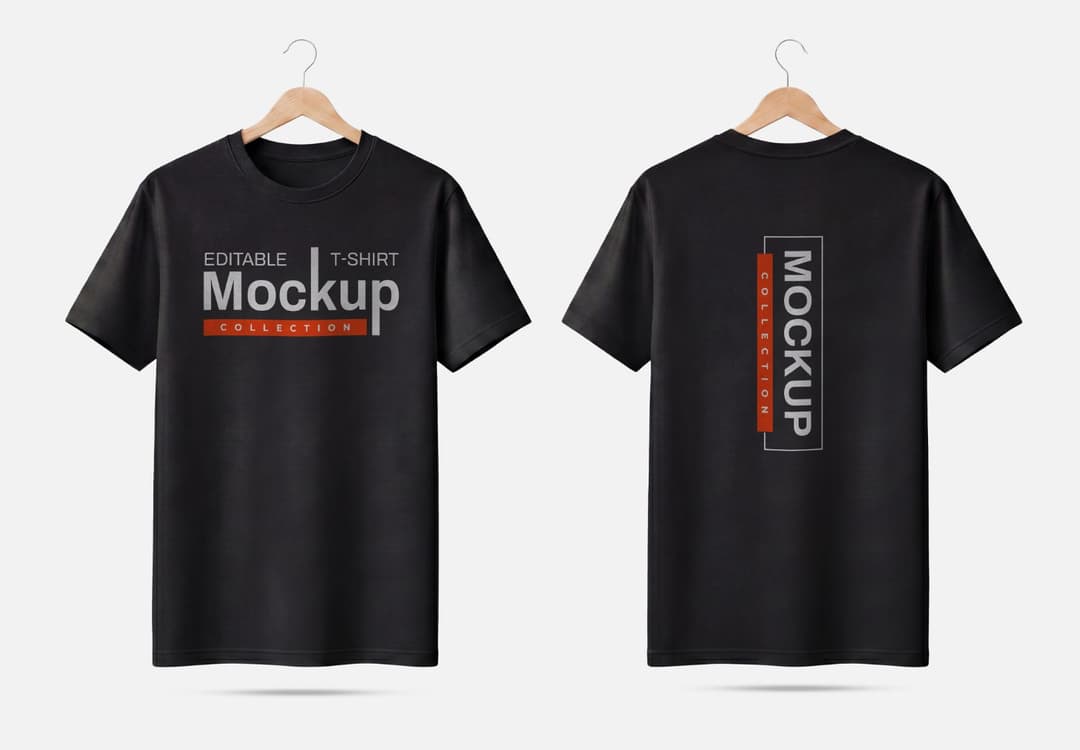 Front & Back Black T-Shirt Mockup PSD