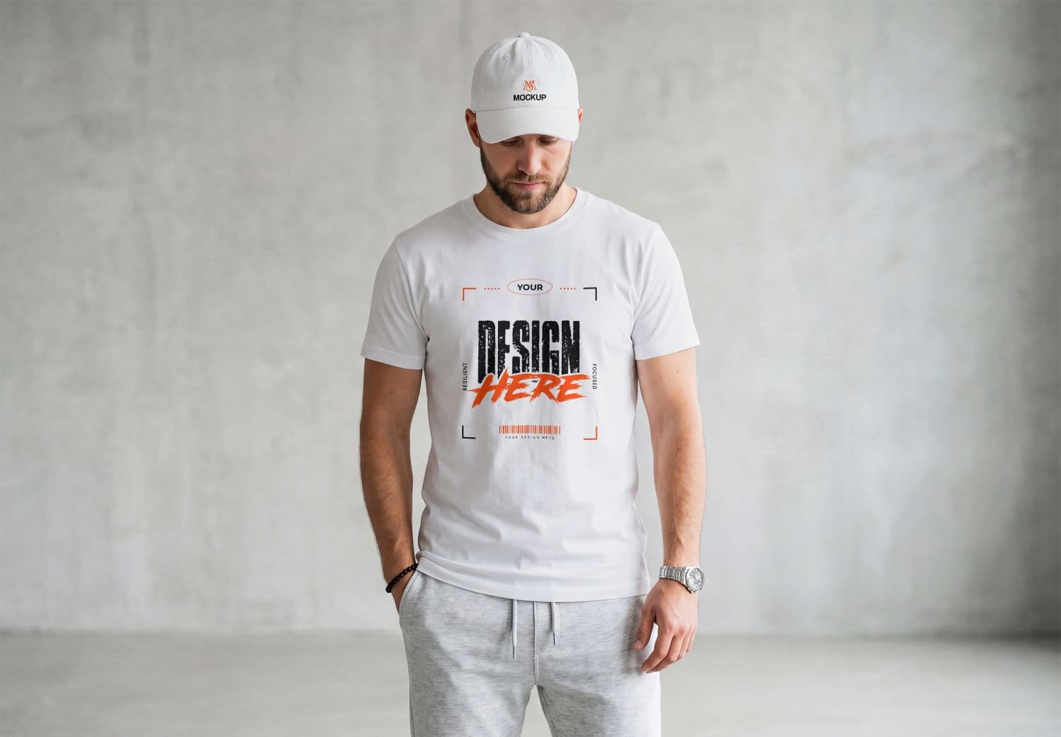 Realistic Male T-Shirt & Cap Mockup