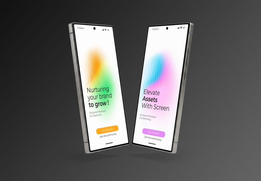 Floating Dual Smartphone Screen Mockups