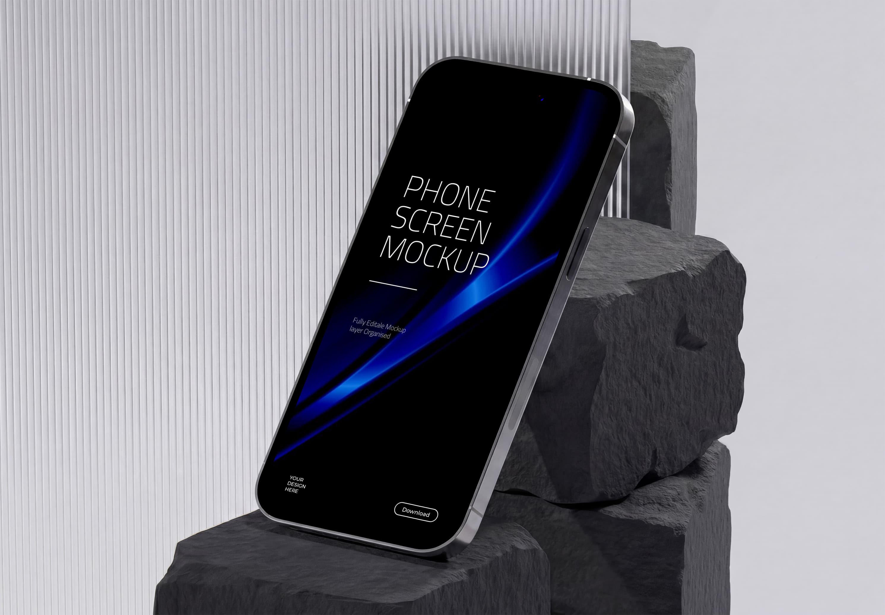 Realistic iPhone Screen Mockup on Stone Display Stand