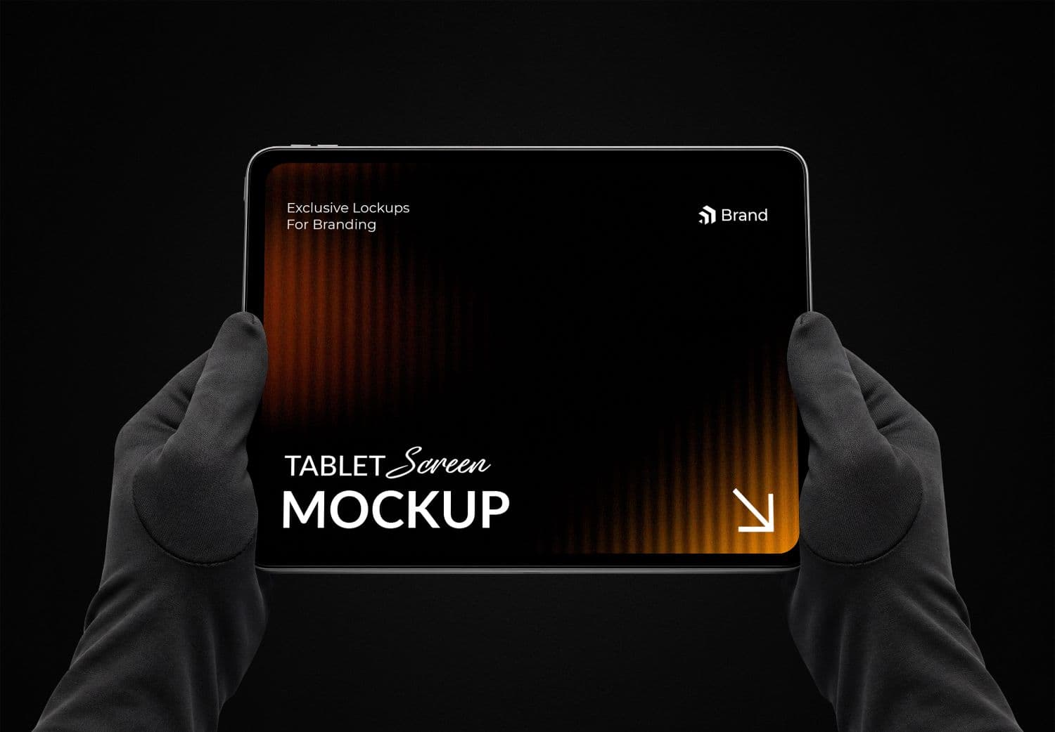 Premium Tablet Screen Mockup with Realistic Hands and Dark Background