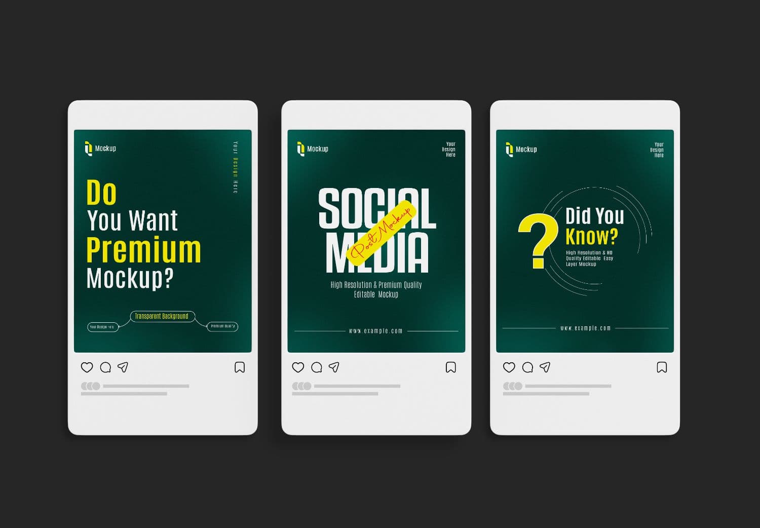 Minimal Social Feed Card Mockup with Three Vertical Posts