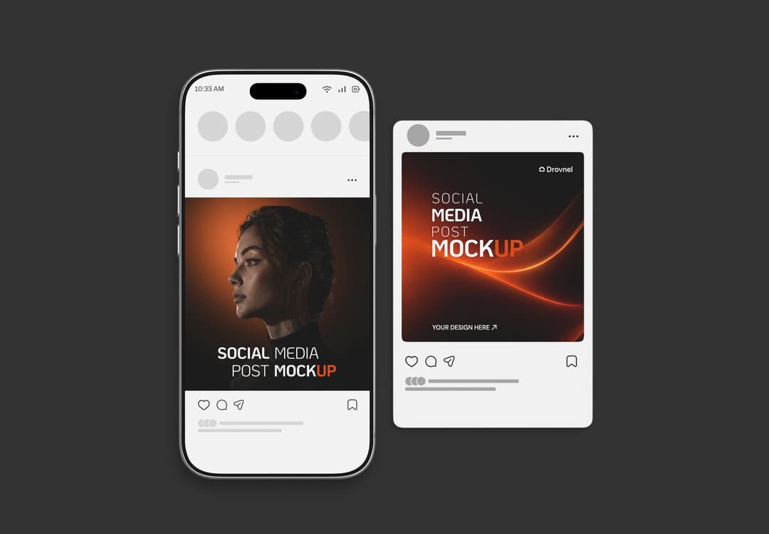 Social Media Post Mockup with iPhone Mobile Screen | MockupHive