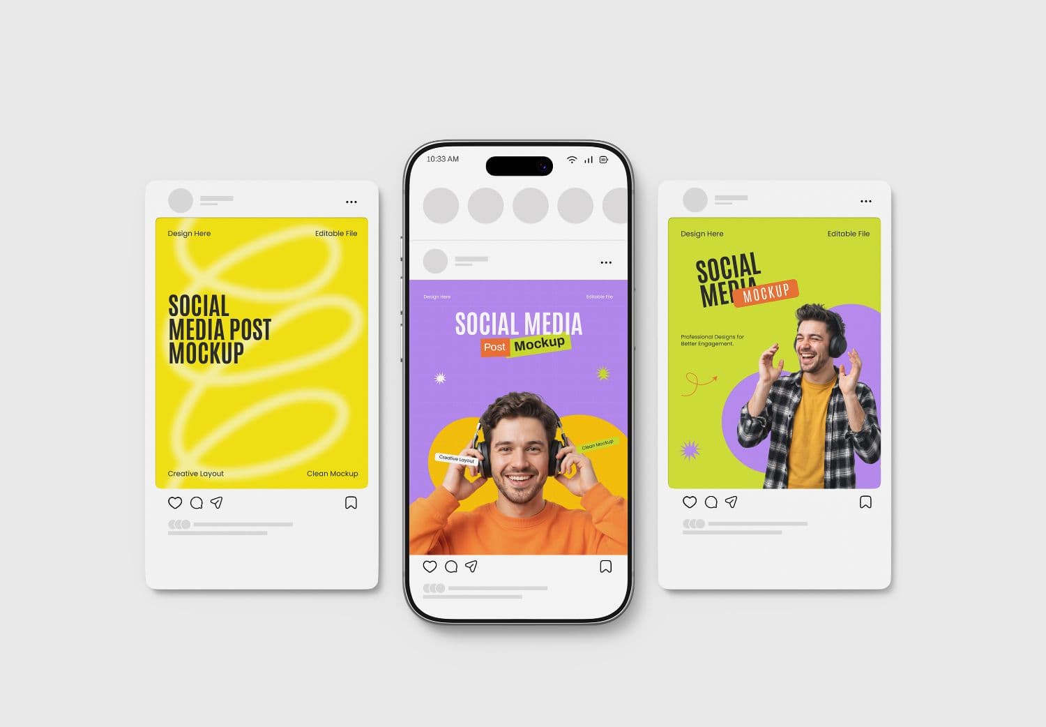 Realistic Instagram Post Mockup with Mobile Screen