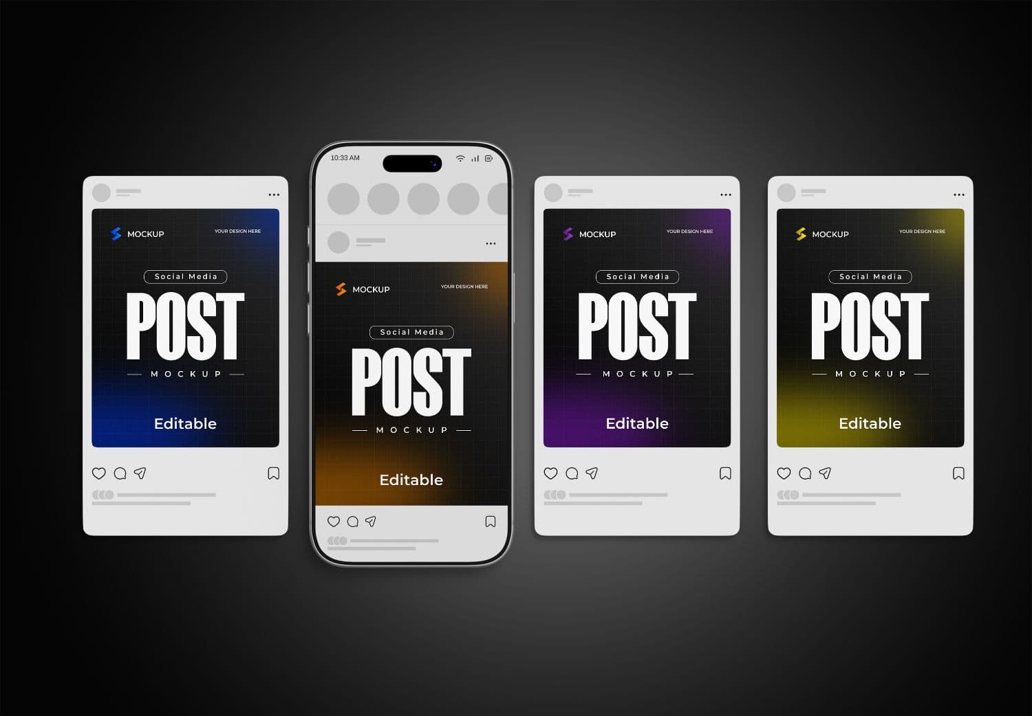Multiple Social Media Post Mockup with Realistic Smartphone Display