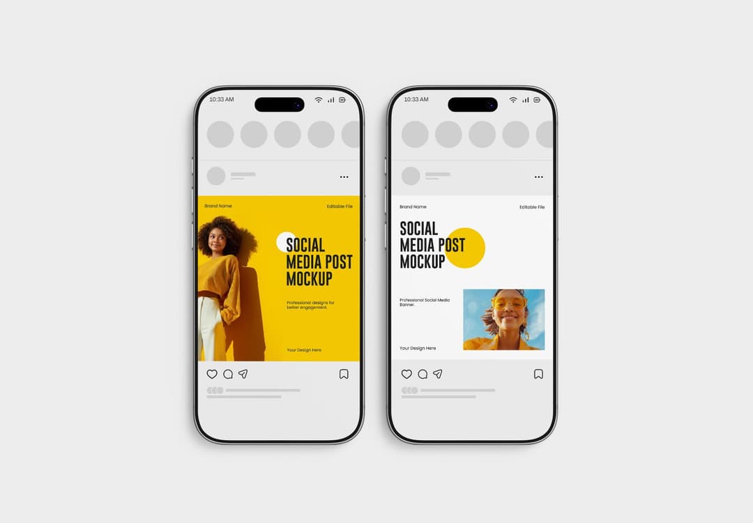 Realistic Instagram Post Mockup with Dual Mobile Screens
